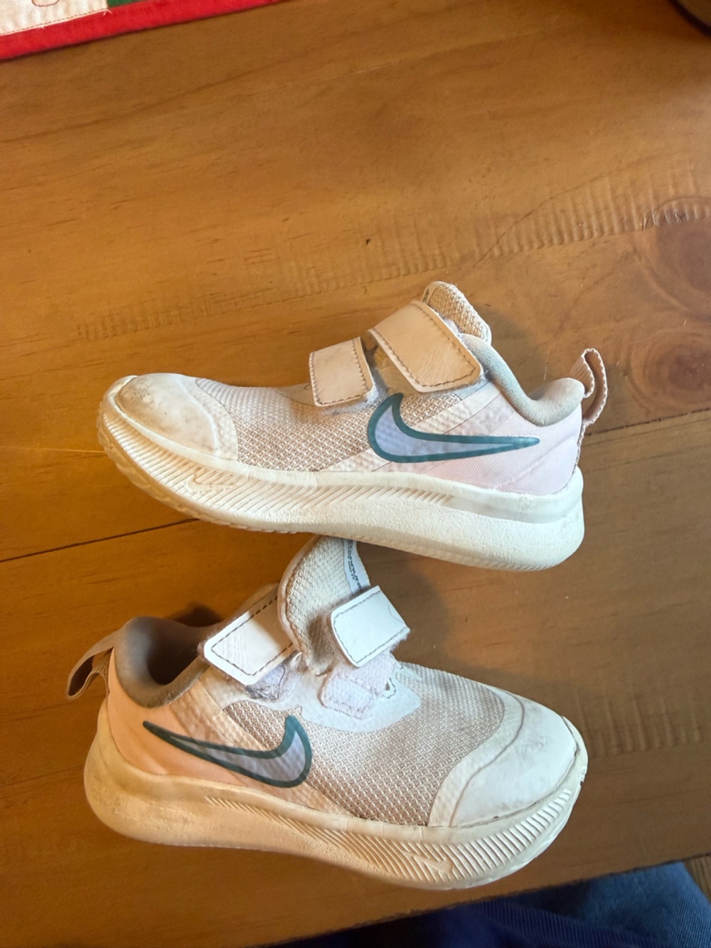 Nike Kids Velcro Sneakers in Light Pink with Teal Swoosh